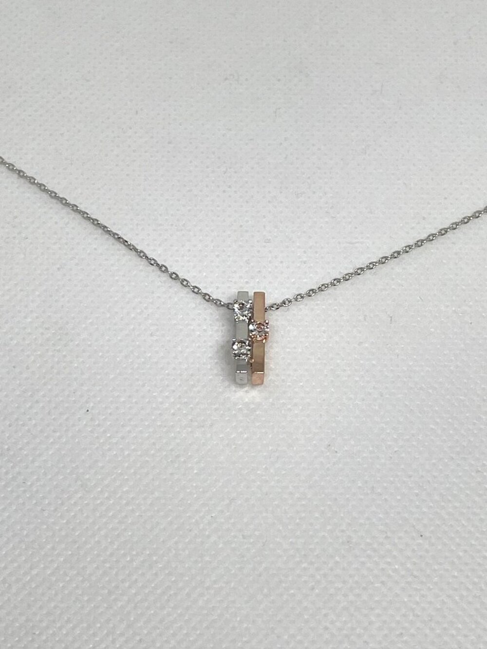 Two-Tone Gold Plated Bar Pendant Necklace made with Crystals by Swarovski, 16"